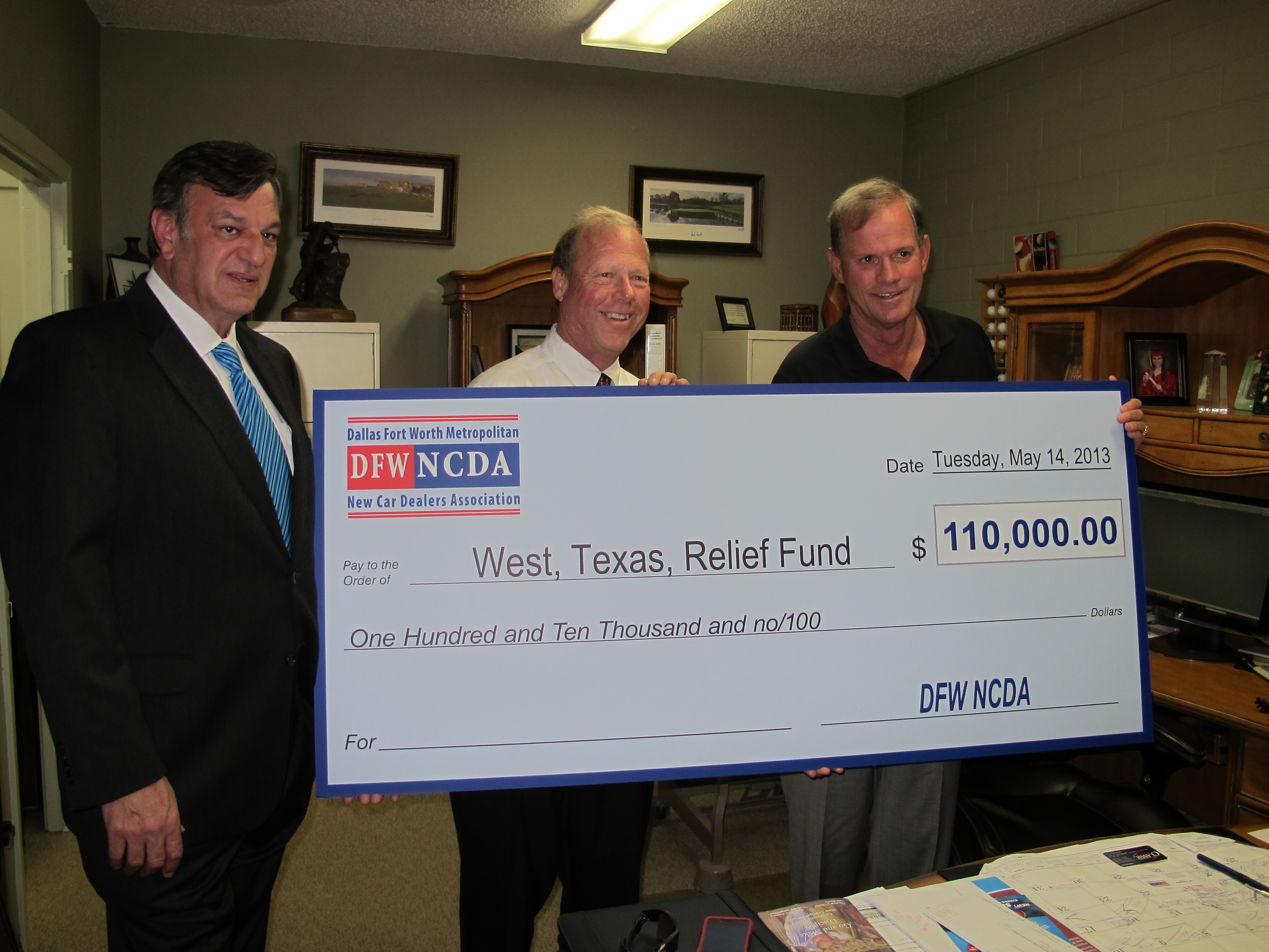 DFW NCDA presents check to West, Texas, Mayor Tommy Muska